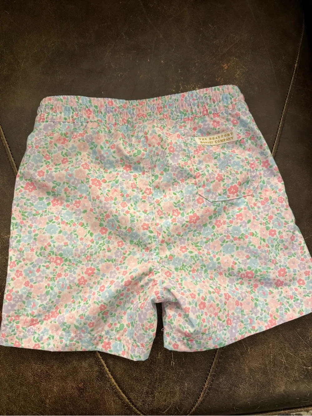 TBBC Pastel Floral Elastic Waist Boys Swim Shorts with Blue Drawstring - Picture 3 of 3